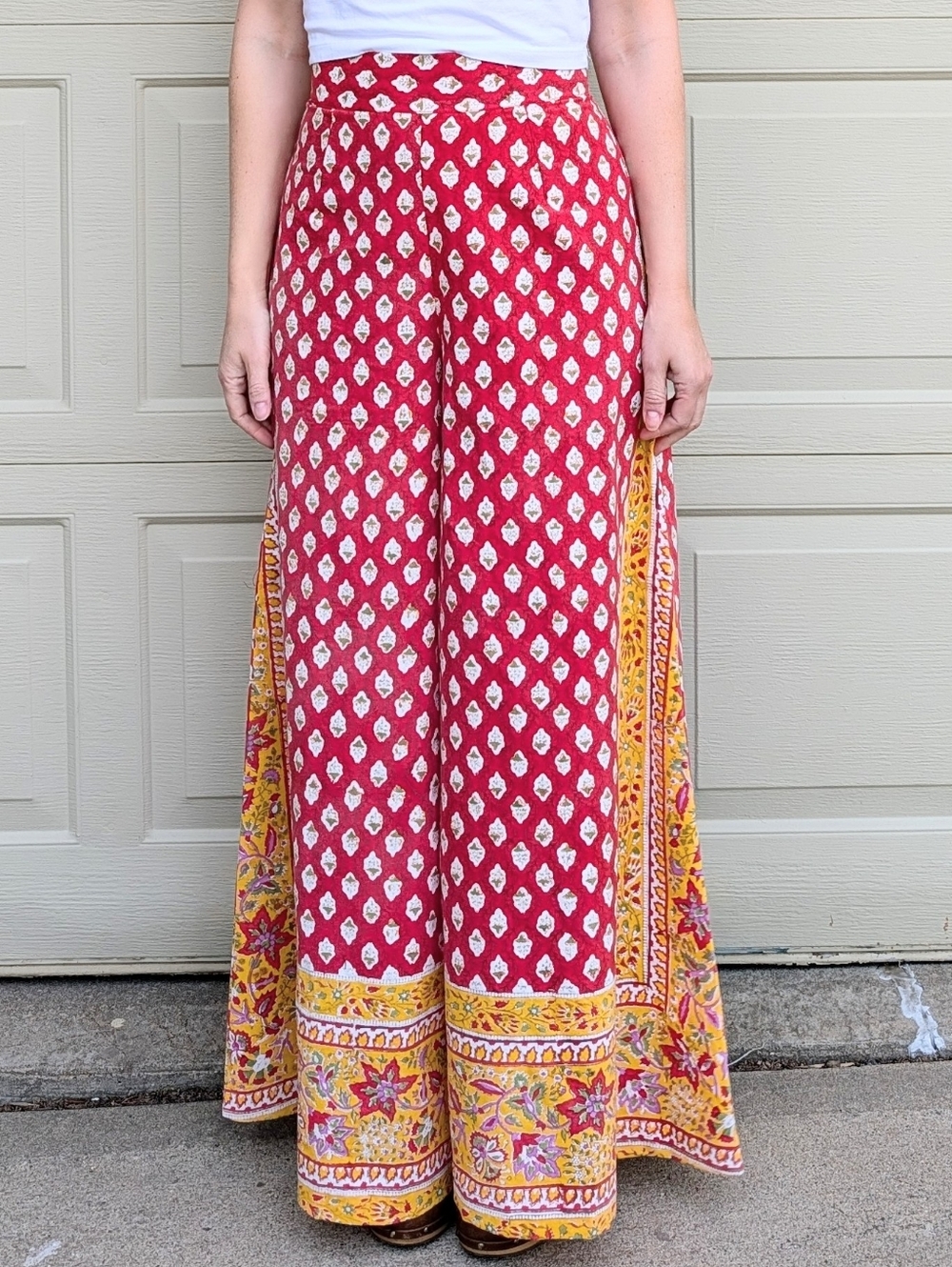 ooak WIDE LEG PANTS made from a vintage tablecloth S